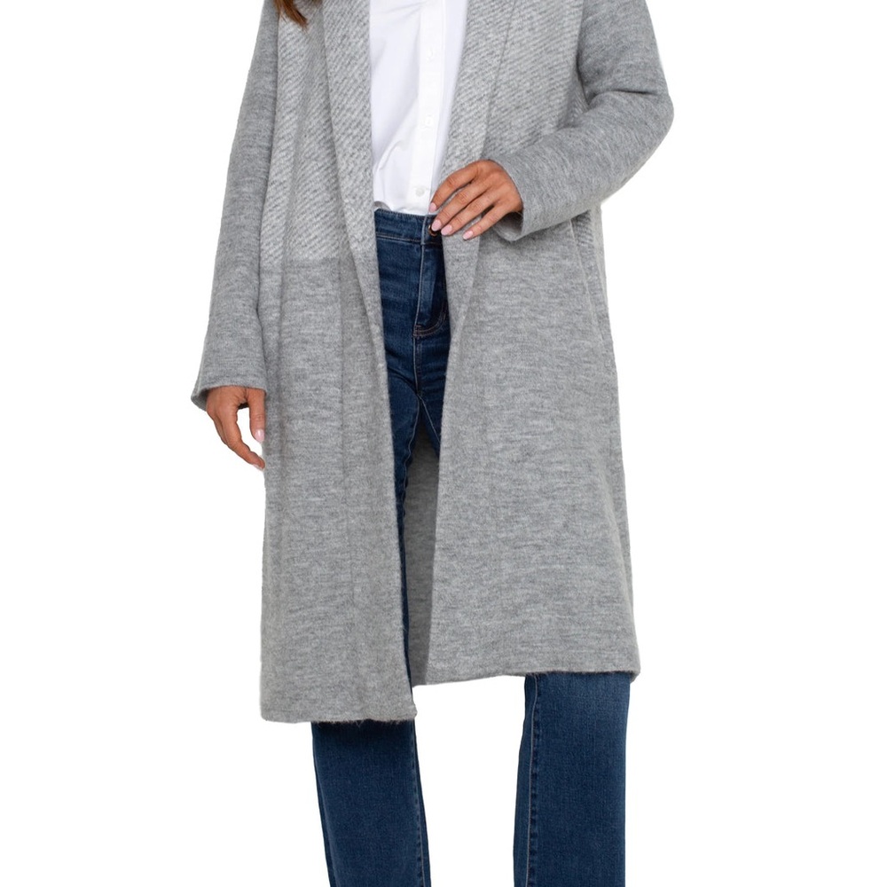 Liverpool Los Angeles Open-Front Gray Long Coatigan